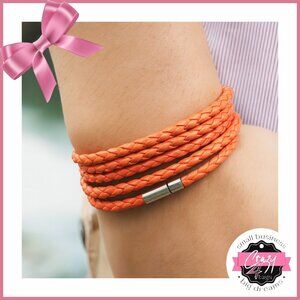 Orange Braided Leather Bracelet (ONE)
